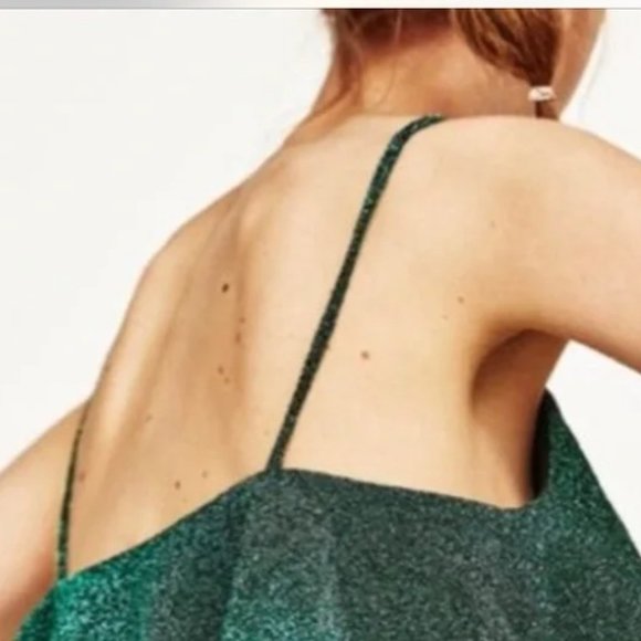Zara Emerald Green Glitter Ruffle Bodysuit S - Picture 7 of 16